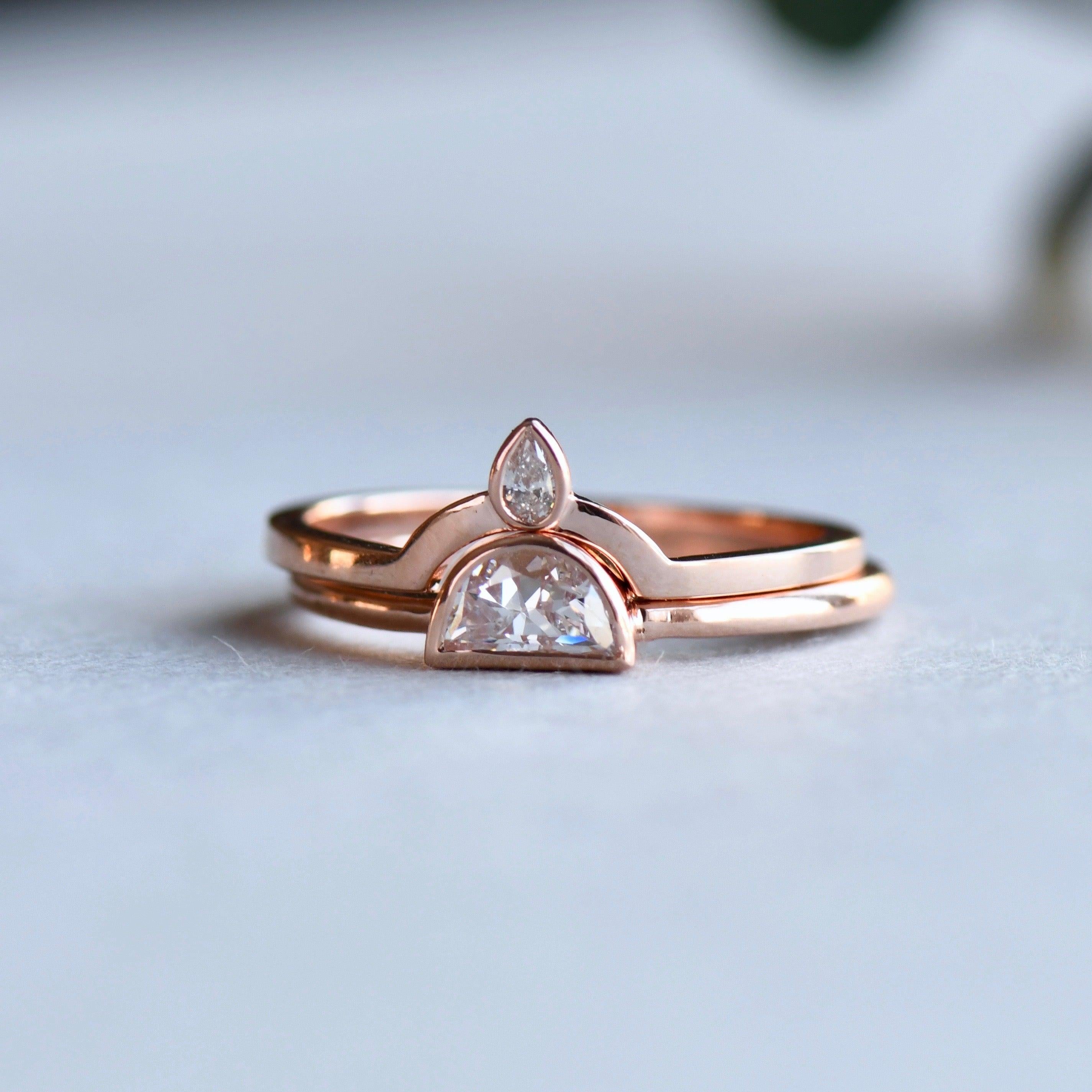 For Sale:  0.25 Carat Half Moon Diamond Engagement Ring Set 4