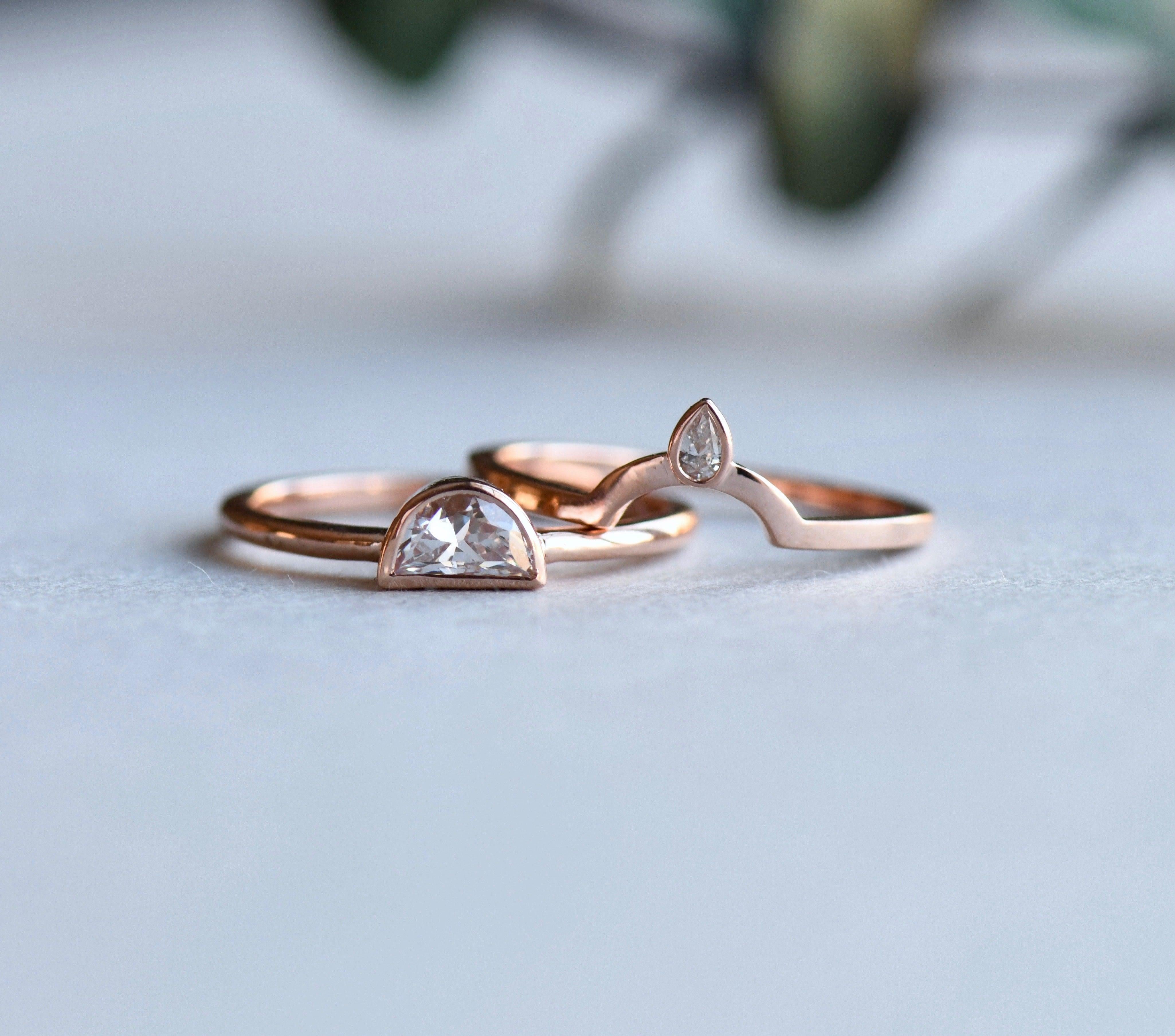 For Sale:  0.25 Carat Half Moon Diamond Engagement Ring Set 5