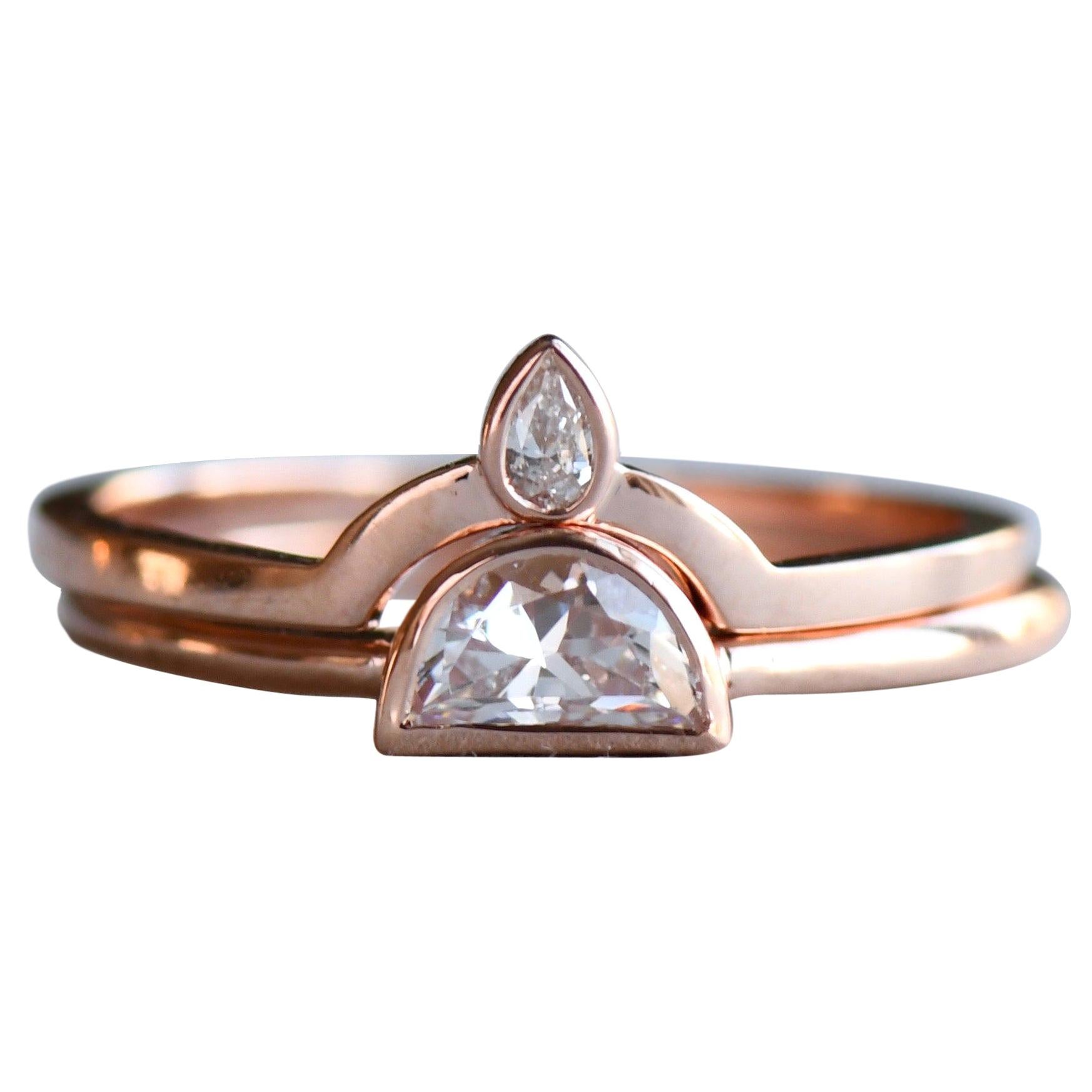 For Sale:  0.25 Carat Half Moon Diamond Engagement Ring Set