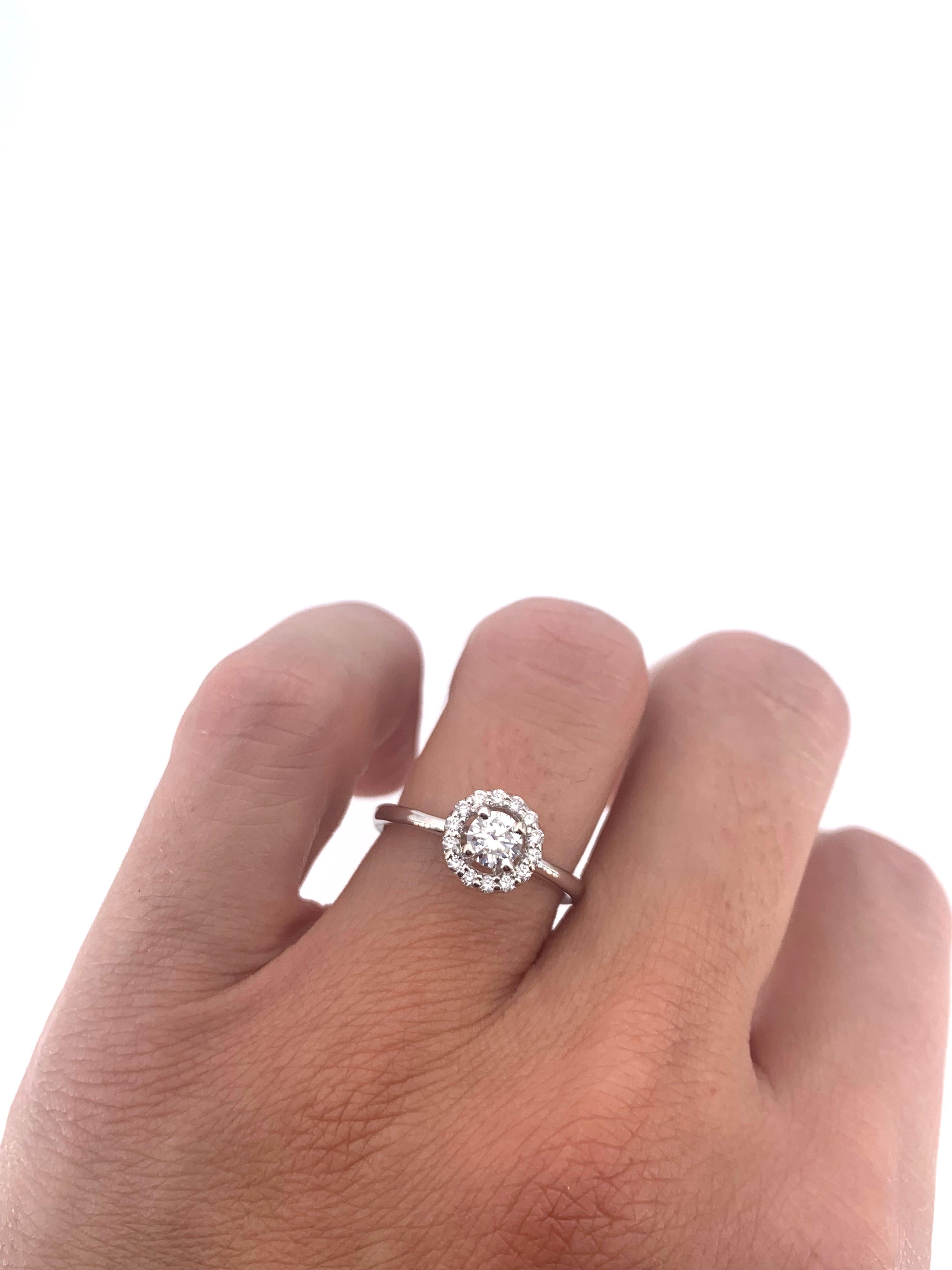 Round Cut 0.25 Carat Halo Solitaire Contemporary Diamond Ring  For Sale