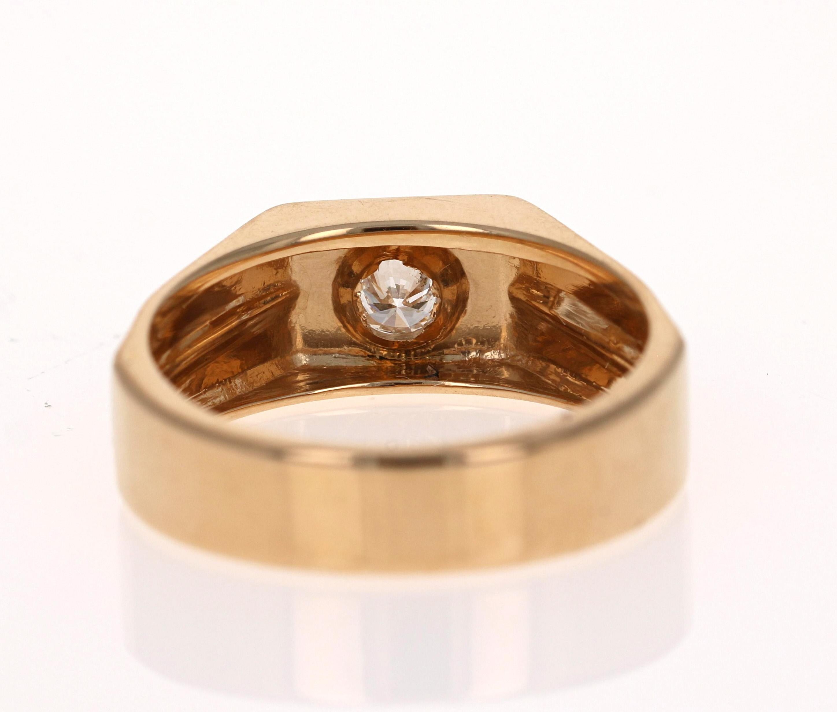 Modern 0.25 Carat Men's Round Cut Diamond Ring 18 Karat Yellow Gold