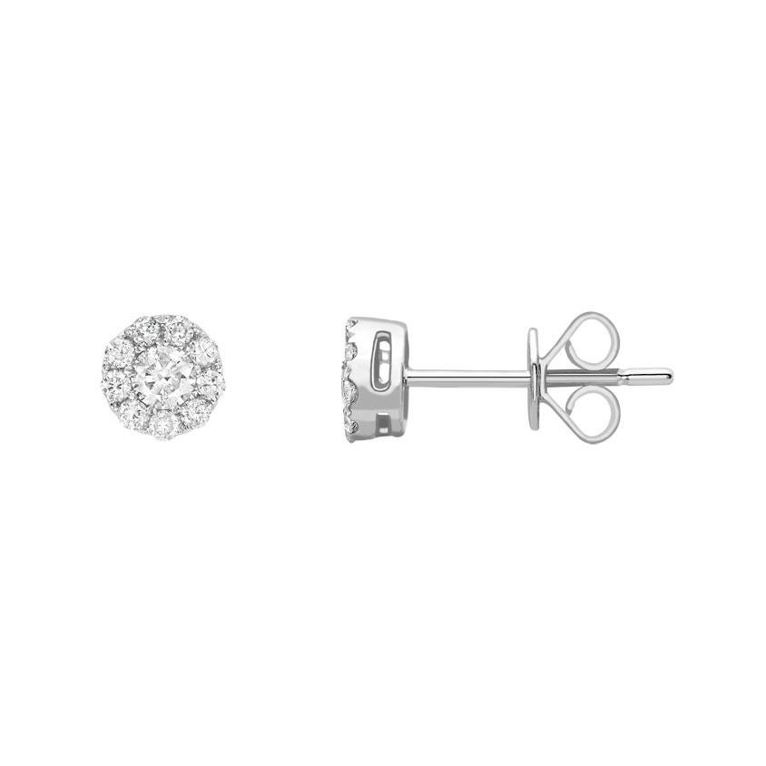 Contemporary 0.25 Carat Mini Cluster Round Brilliant 18 Karat Gold Diamond Halo Stud Earrings For Sale