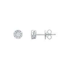 0.25 Carat Mini Cluster Round Brilliant 18 Karat Gold Diamond Halo Stud Earrings