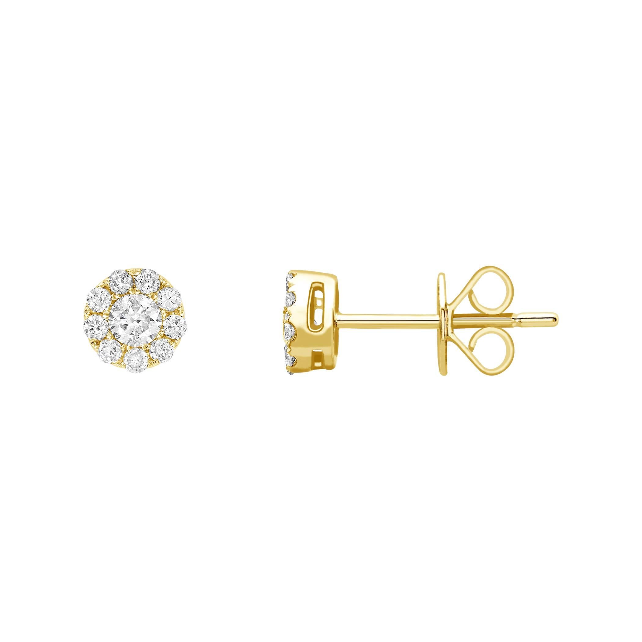 0.25 Carat Mini Cluster Round White Diamond 18 Karat Yellow Gold Stud Earrings  For Sale