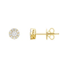 0.25 Carat Mini Cluster Round White Diamond 18 Karat Yellow Gold Stud Earrings 