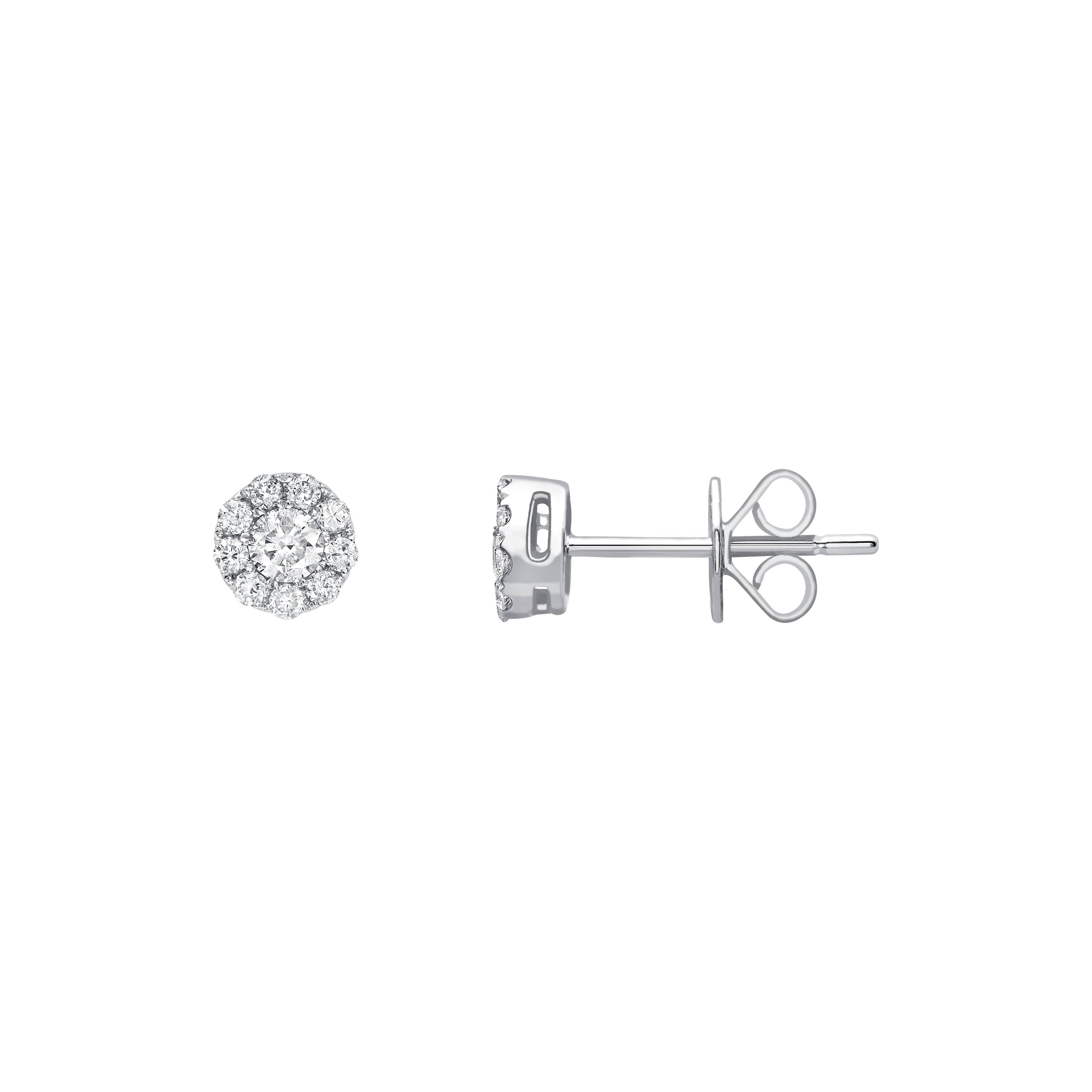 0.25 Carat Mini Cluster Earrings Round White Diamond 18KT White Gold Stud 