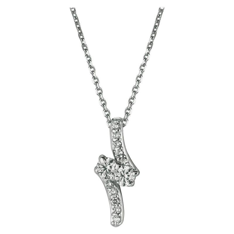 0.25 Carat Natural 2-Stone Diamond Necklace 14 Karat White Gold G SI Chain For Sale