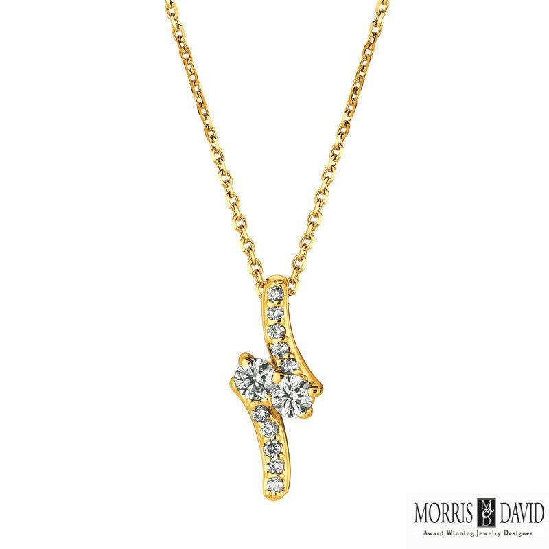 Taille ronde Collier à 2 pierres en or blanc 14 carats avec diamants naturels de 0,25 carat, chaîne G SI en vente