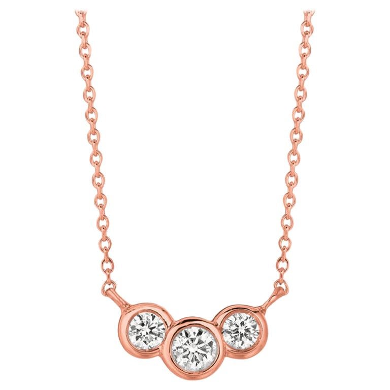 0.25 Carat Natural 3-Stone Diamond Bezel Necklace 14 Karat Rose Gold G SI For Sale