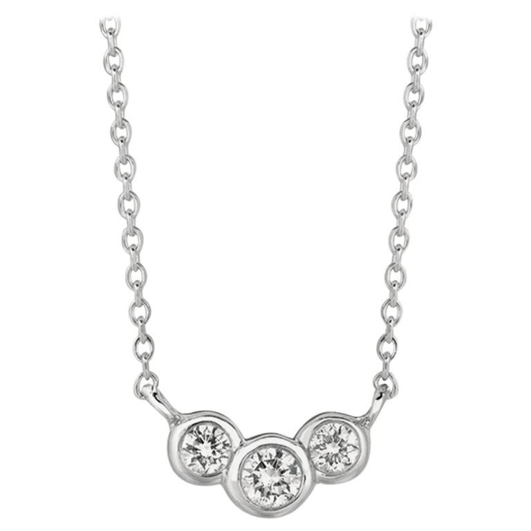 0.25 Carat Natural 3-Stone Diamond Bezel Necklace 14 Karat White Gold G SI For Sale
