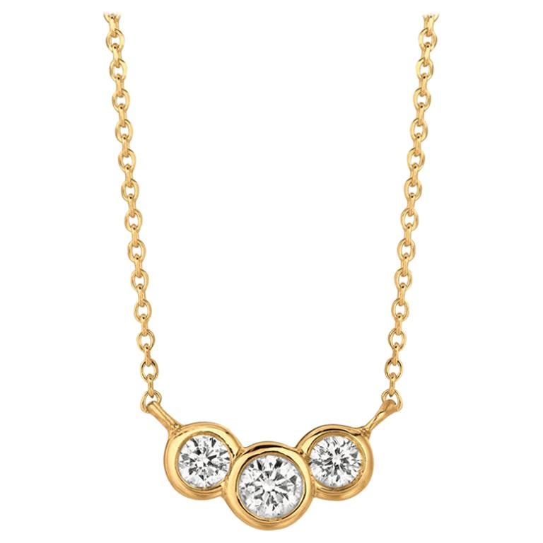 0.25 Carat Natural 3-Stone Diamond Bezel Necklace 14 Karat Yellow Gold G SI For Sale