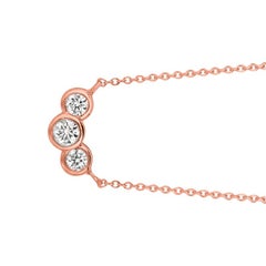 Collier à 3 pierres en or rose 14 carats avec diamants naturels de 0,25 carat et lunette G SI
