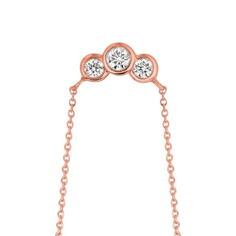 Contemporary 0.25 Carat Natural 3-Stone Diamond Bezel Necklace 14 Karat Rose Gold G SI For Sale
