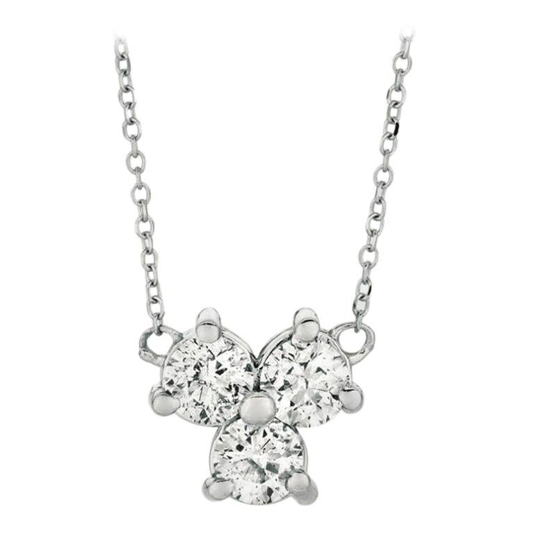 0.25 Carat Natural 3-Stone Diamond Necklace 14 Karat White Gold G SI Chain For Sale