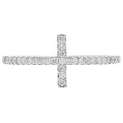 Bague croix en or blanc massif 14 carats avec diamants naturels de 0,25 carat