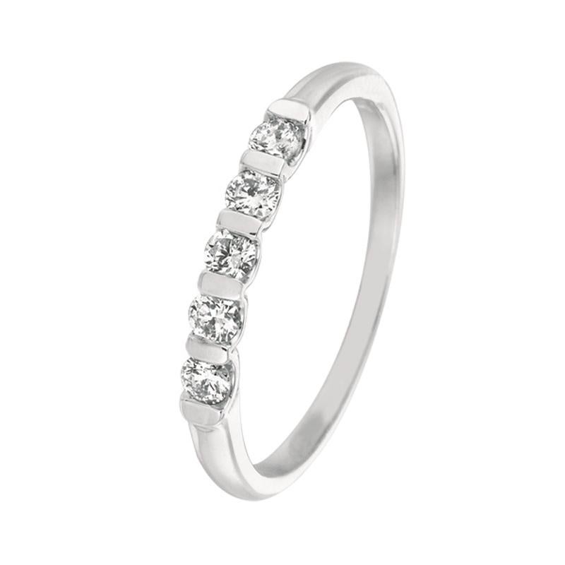 Round Cut 0.25 Carat Natural Diamond 5-Stone Ring Band G SI 14 Karat White Gold For Sale