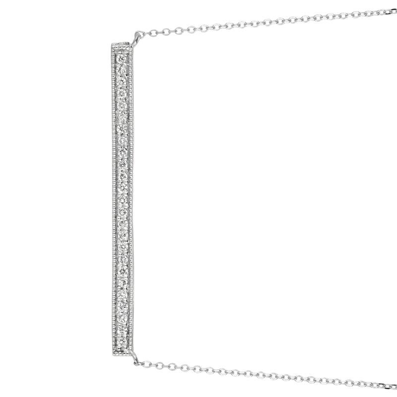 0.25 Carat Natural Diamond Bar Necklace 14K White Gold G SI 18 inches chain

100% Natural Diamonds, Not Enhanced in any way Round Cut Diamond Necklace
0.25CT
G-H
SI
14K White Gold Pave style 2 gram
1/8 inches in length, 1 9/16 inches in width
25