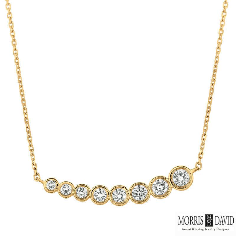 100% Natural Diamonds, Not Enhanced in any way Round Cut Diamond Necklace  
0.25CT
G-H 
SI  
3/16 inch in height, 7/8 inch in width
14K White Gold,    Bezel style,    2.4 grams
8 Diamonds

N5489.25W
ALL OUR ITEMS ARE AVAILABLE TO BE ORDERED IN 14K