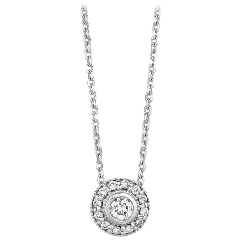 0.25 Carat Natural Diamond Bezel Necklace Pendant 14 Karat White Gold G SI For Sale