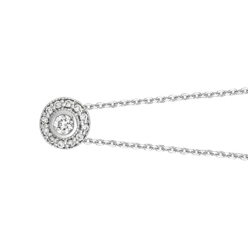 0.25 Carat Natural Diamond Bezel Solitaire Necklace 14K White Gold G SI 18 inches chain

100% Natural Diamonds, Not Enhanced in any way Round Cut Diamond Necklace
0.25CT
G-H
SI
5/16 inch in diameter
14K White Gold, Bezel and Pave style, 2.1 grams
1