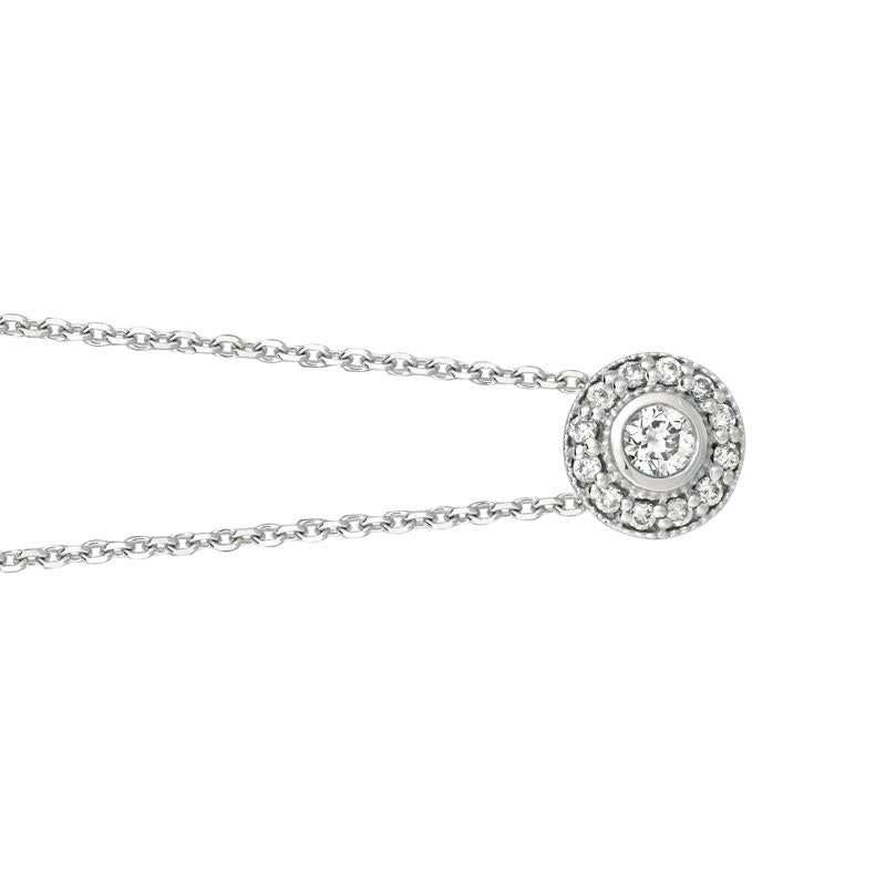 Round Cut 0.25 Carat Natural Diamond Bezel Necklace Pendant 14 Karat White Gold G SI For Sale