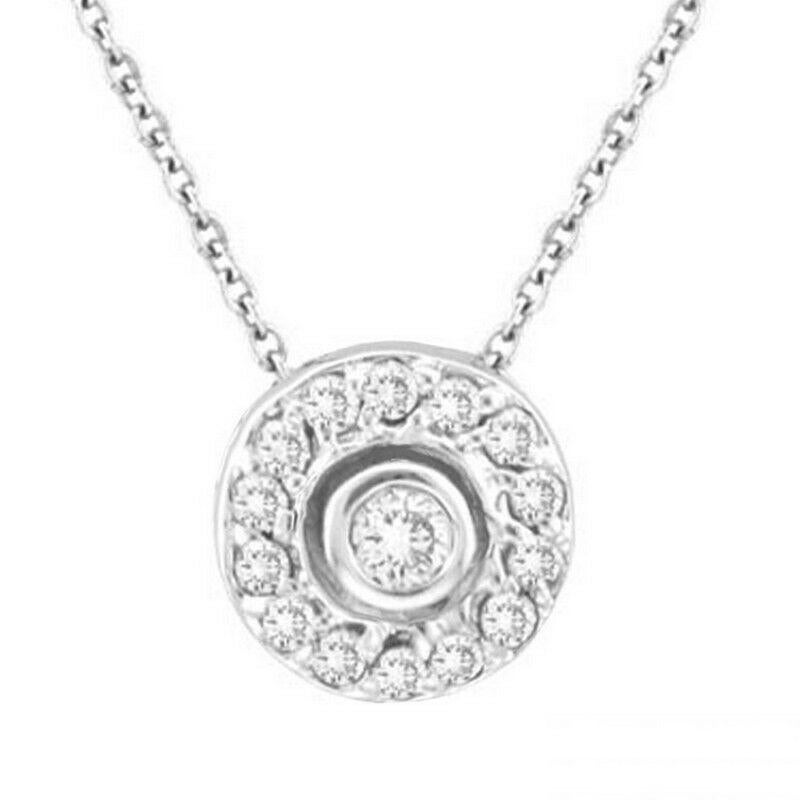 Contemporary 0.25 Carat Natural Diamond Bezel Pendant Necklace 14K White Gold For Sale