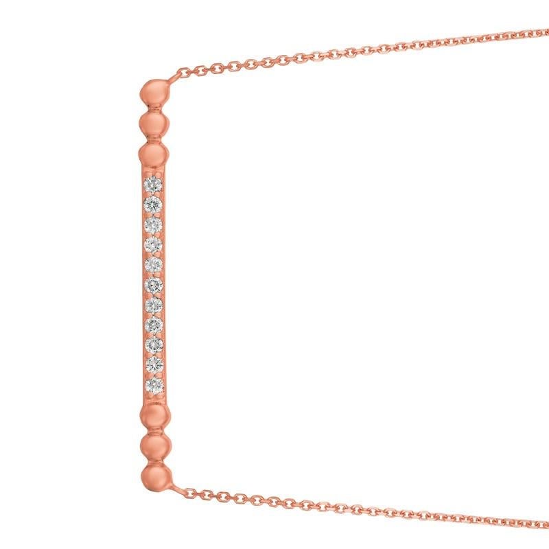 
0.25 Carat Natural Diamond Bar Necklace 14K Rose Gold G SI 18 inches chain

    100% Natural Diamonds, Not Enhanced in any way Round Cut Diamond Necklace  
    0.25CT
    G-H 
    SI  
    14K Rose Gold,    Pave style, 3 grams 
    1/8 inch in