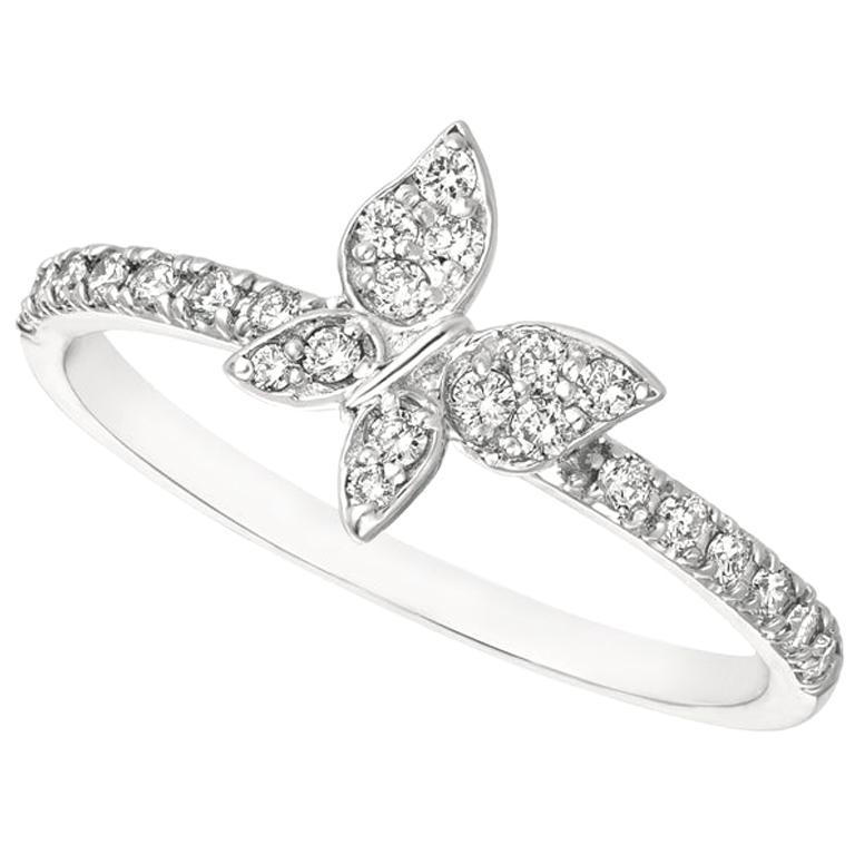 0.25 Carat Natural Diamond Butterfly Ring G SI 14 Karat White Gold For Sale