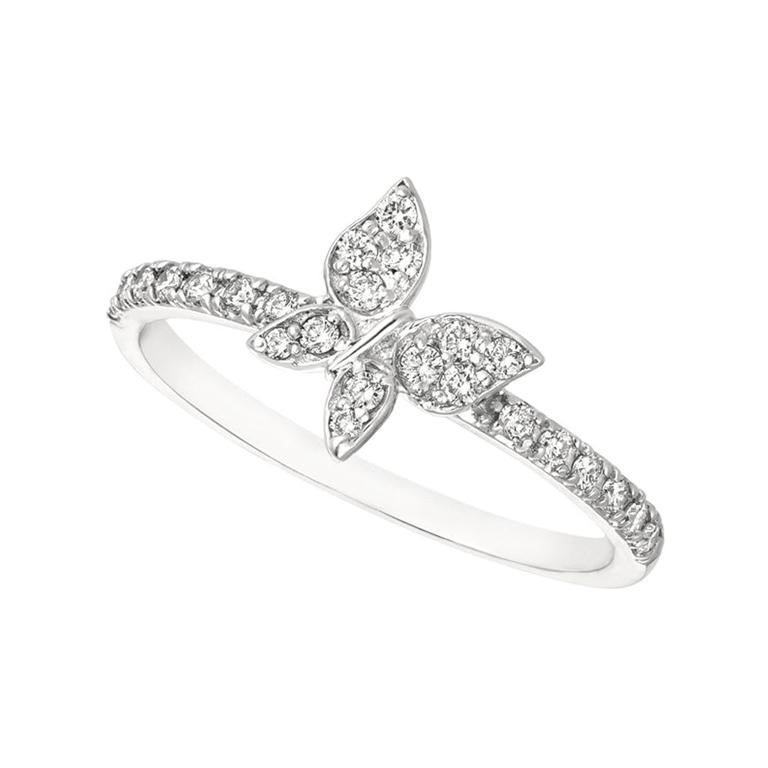 For Sale:  0.25 Carat Natural Diamond Butterfly Ring G SI 14 Karat White Gold