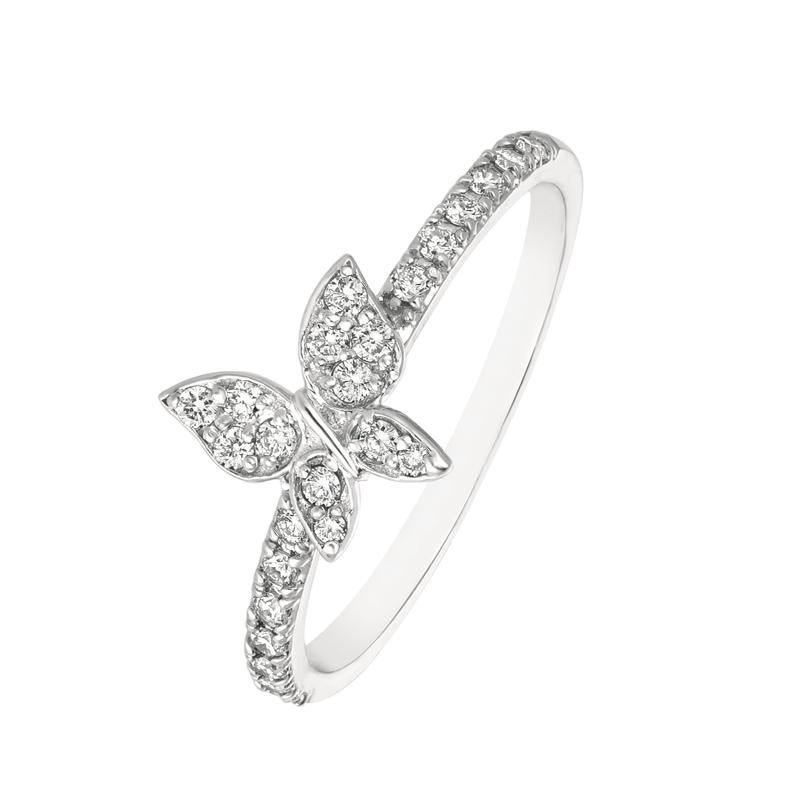 Contemporary 0.25 Carat Natural Diamond Butterfly Ring G SI 14 Karat White Gold For Sale