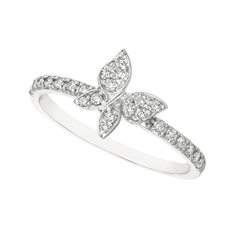 Round Cut 0.25 Carat Natural Diamond Butterfly Ring G SI 14 Karat White Gold For Sale