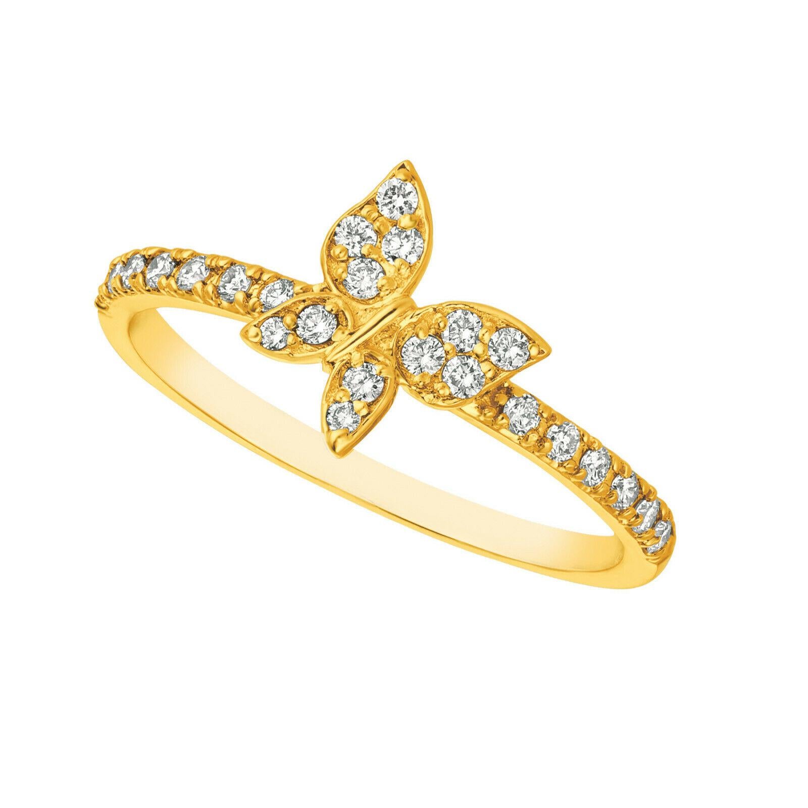 For Sale:  0.25 Carat Natural Diamond Butterfly Ring G SI 14k Yellow Gold 2