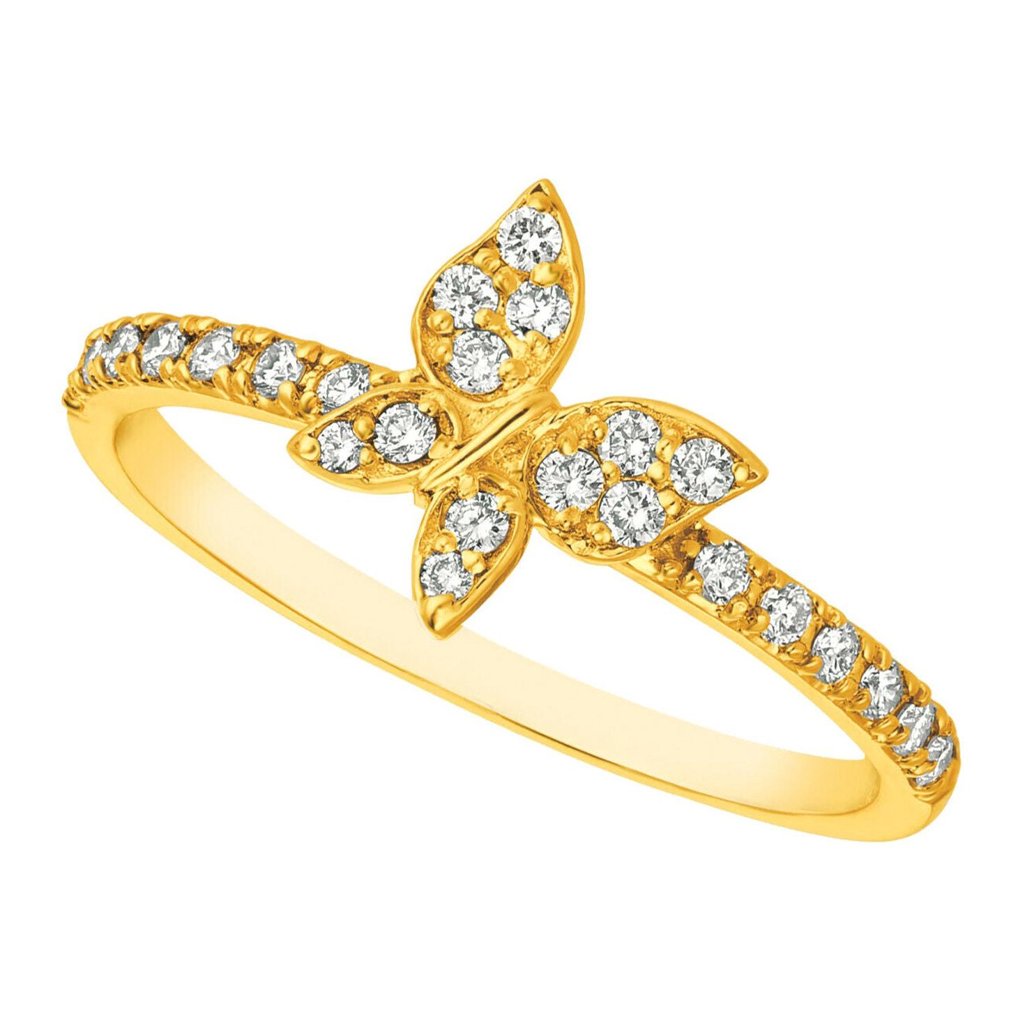 For Sale:  0.25 Carat Natural Diamond Butterfly Ring G SI 14k Yellow Gold