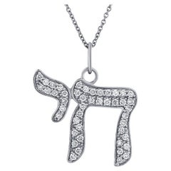 0.25 Carat Natural Diamond Chai Necklace Pendant 14K White Gold G SI