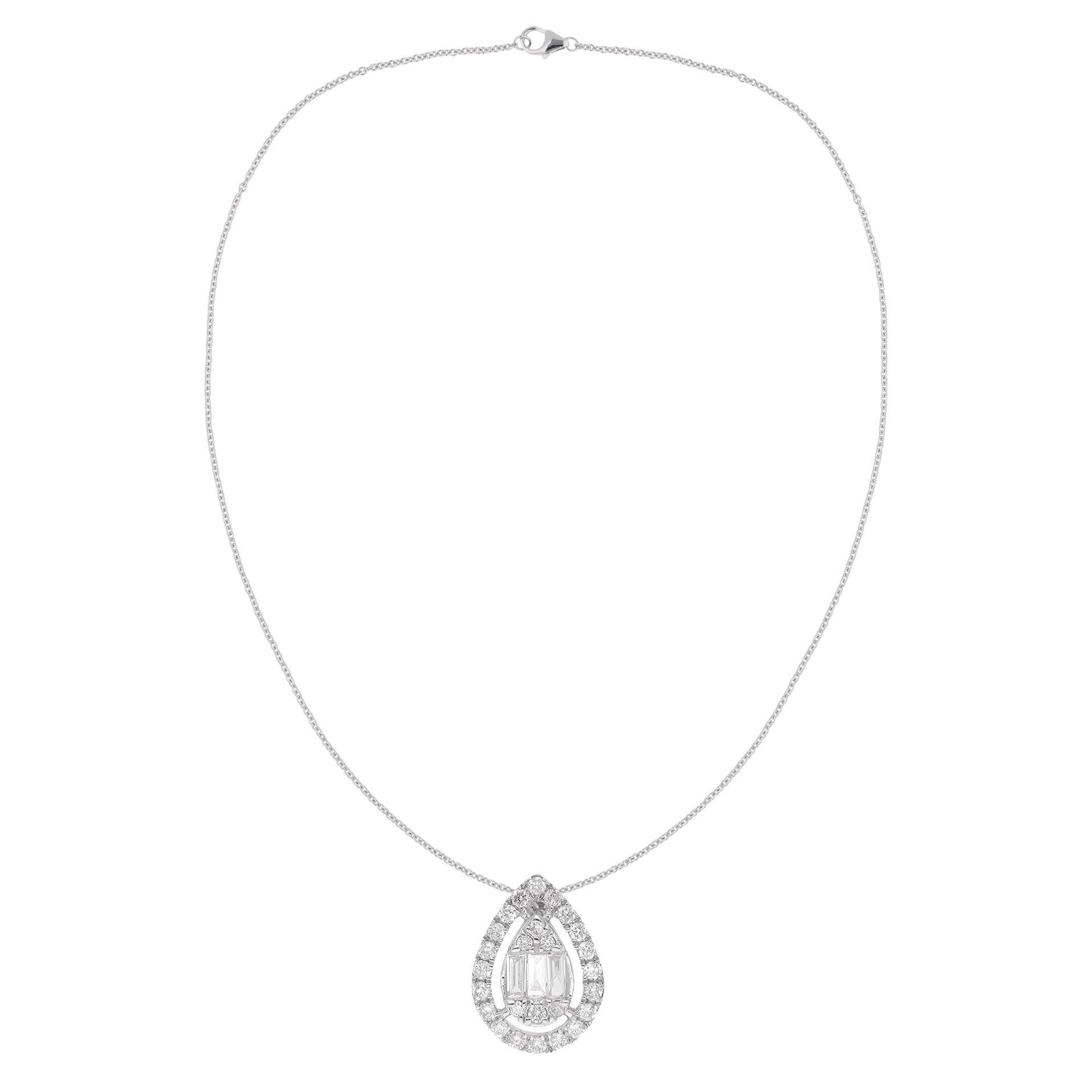 0.25 Carat Natural Diamond Charm Necklace 18 Karat White Gold Handmade Jewelry