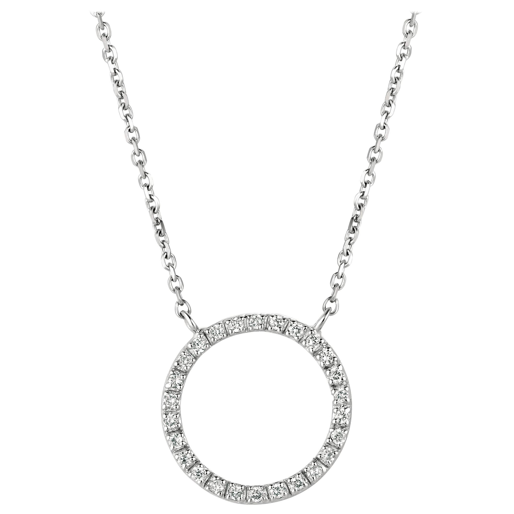 0.25 Carat Natural Diamond Circle Pendant Necklace 14 Karat White Gold ...