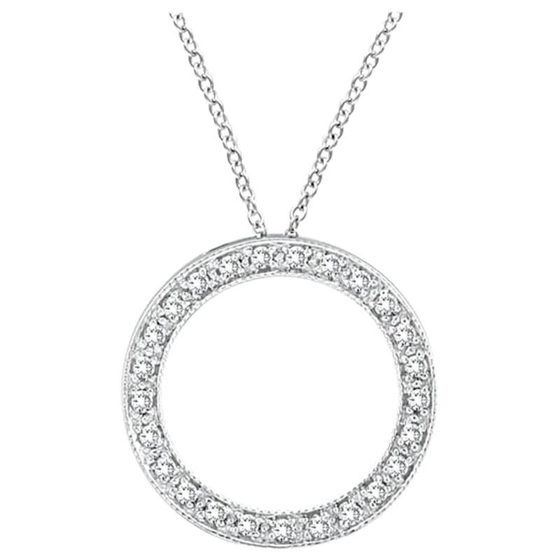 0.25 Carat Natural Diamond Circle Pendant Necklace 14 Karat White Gold Chain For Sale