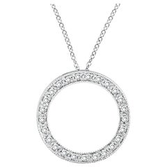 0.25 Carat Natural Diamond Circle Pendant Necklace 14 Karat White Gold Chain