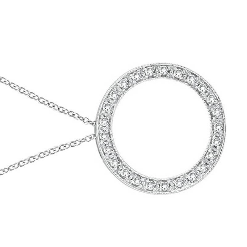 Round Cut 0.25 Carat Natural Diamond Circle Pendant Necklace 14 Karat White Gold Chain For Sale