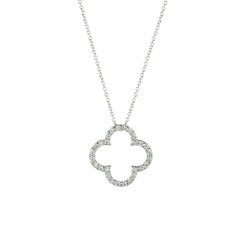 0.25 Carat Natural Diamond Clover Pendant Necklace 14K White Gold Chain