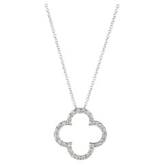 0.25 Carat Natural Diamond Clover Pendant Necklace 14K White Gold Chain