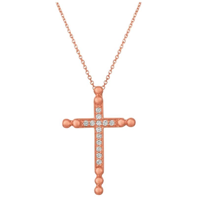 0.25 Carat Natural Diamond Cross Pendant Necklace 14 Karat Rose Gold G SI Chain For Sale