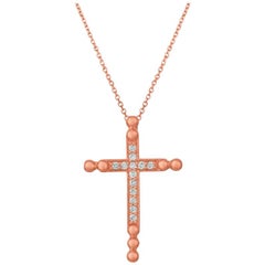Collier pendentif en forme de croix en or rose 14 carats avec diamants naturels de 0,25 carat et chaîne G SI