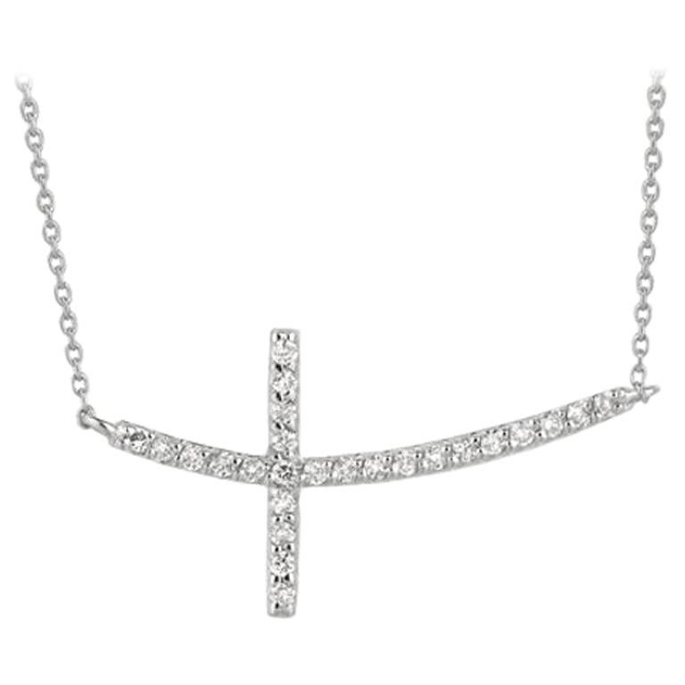 0.25 Carat Natural Diamond Cross Pendant Necklace 14 Karat White Gold G SI Chain For Sale