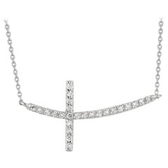 Collier pendentif croix en or blanc 14 carats avec diamants naturels de 0,25 carat et chaîne G SI
