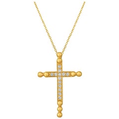 0.25 Carat Natural Diamond Cross Pendant Necklace 14 Karat Yellow Gold G SI