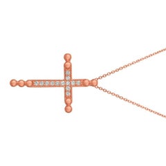 0.25 Carat Natural Diamond Cross Pendant Necklace 14 Karat Rose Gold G SI Chain