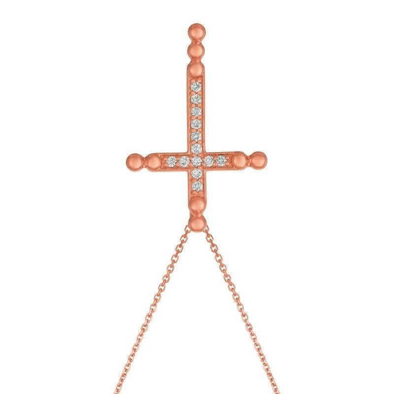 Contemporary 0.25 Carat Natural Diamond Cross Pendant Necklace 14 Karat Rose Gold G SI Chain For Sale