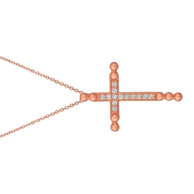 Rose Cut 0.25 Carat Natural Diamond Cross Pendant Necklace 14 Karat Rose Gold G SI Chain For Sale