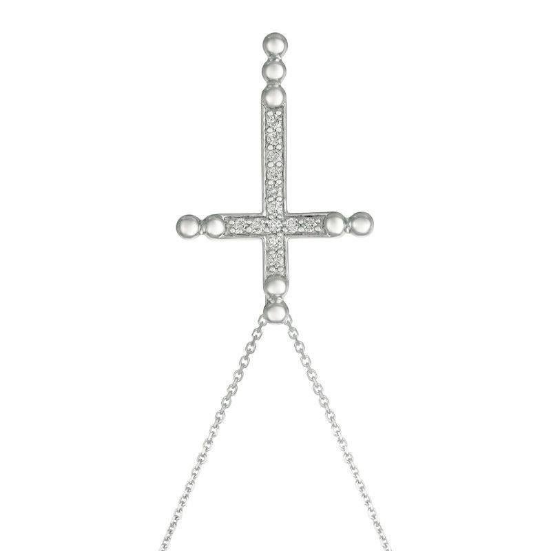 Contemporary 0.25 Carat Natural Diamond Cross Pendant Necklace 14 Karat White Gold G SI Chain For Sale